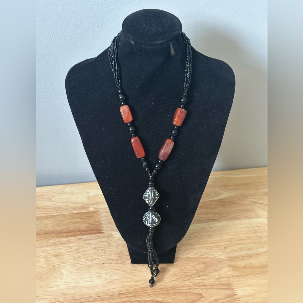 Agate and Black Bead Necklace